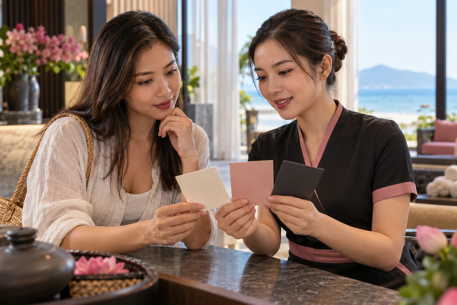 客人与接待人员比较空白选项卡（AI设计示意）